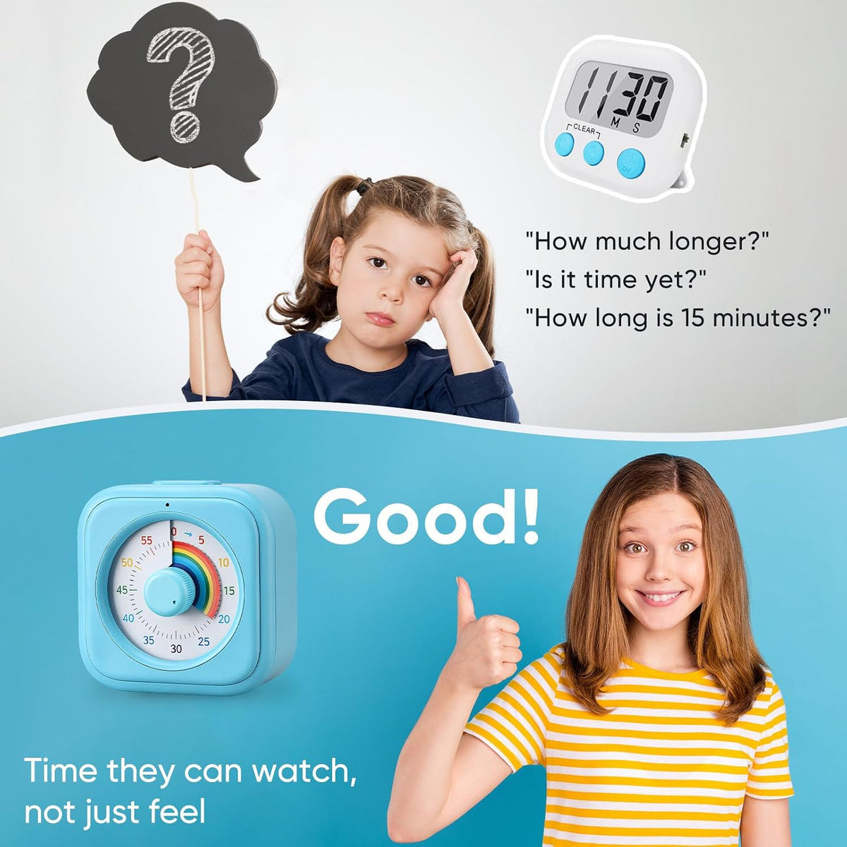 60 Minute Visual Timer for Kids, Silent Countdown Clock, Time Management Tool for Homeschool Study Supplies, Classroom, Home, Kitchen, Desk (Green)