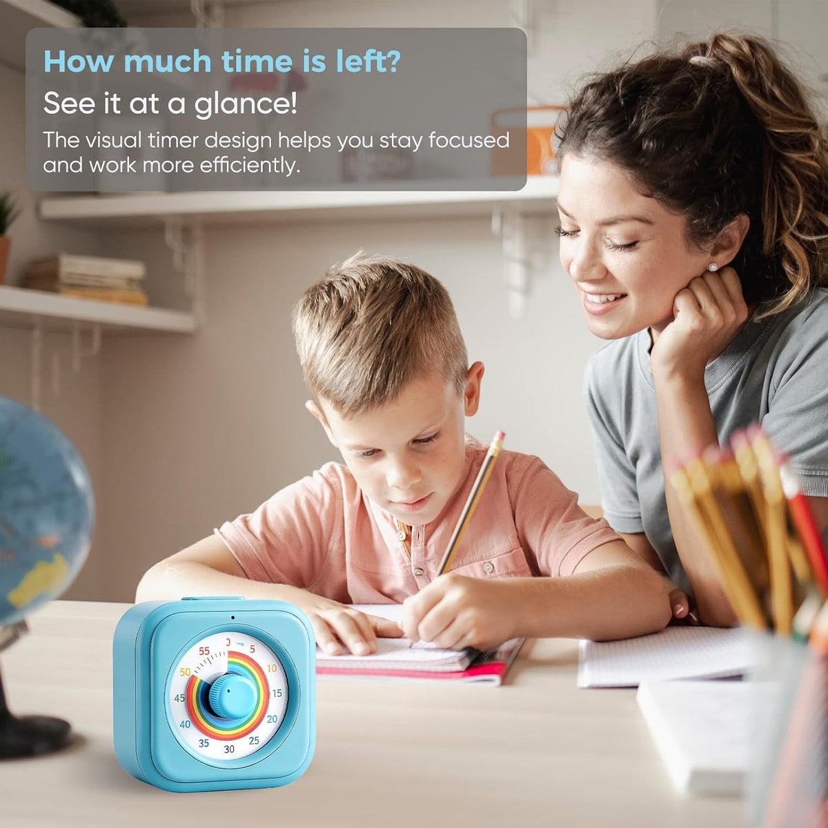 60 Minute Visual Timer for Kids, Silent Countdown Clock, Time Management Tool for Homeschool Study Supplies, Classroom, Home, Kitchen, Desk (Green)