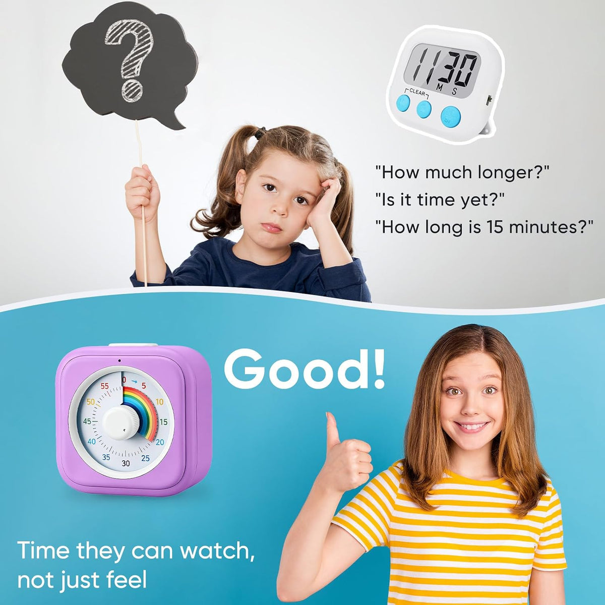 60 Minute Visual Timer for Kids, Silent Countdown Clock, Time Management Tool for Homeschool Study Supplies, Classroom, Home, Kitchen, Desk (Green)