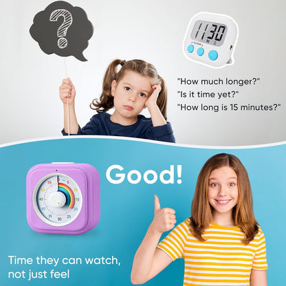 60 Minute Visual Timer for Kids, Silent Countdown Clock, Time Management Tool for Homeschool Study Supplies, Classroom, Home, Kitchen, Desk (Green)