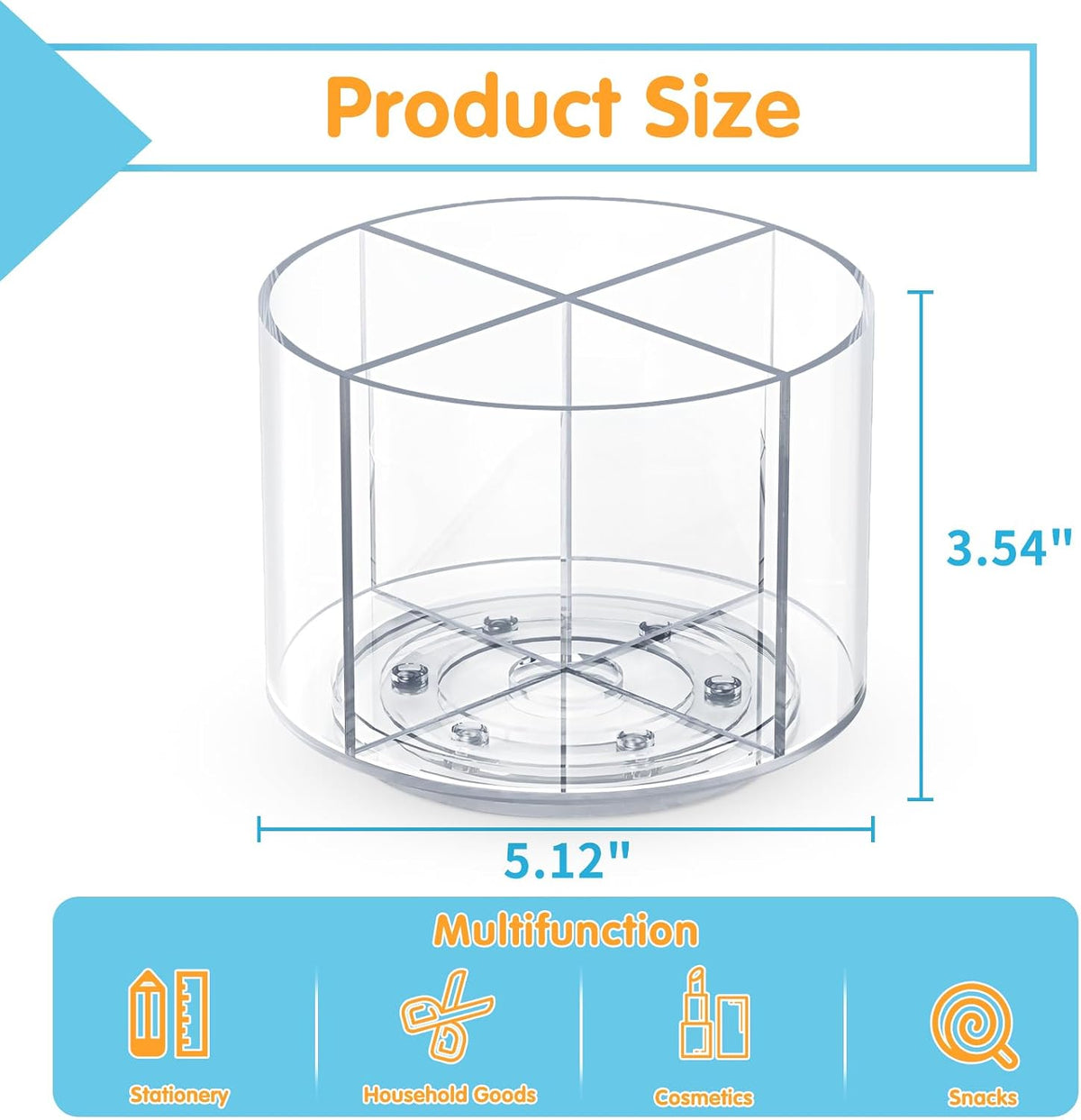 Acrylic Pen Holder, 360 Degree Rotating Pen Organizer, Rotating Desk Acrylic Office Organizer with 6 Compartments, Marker Organizer for Kid, Crayon Caddy School Art Supply Storage Organizer