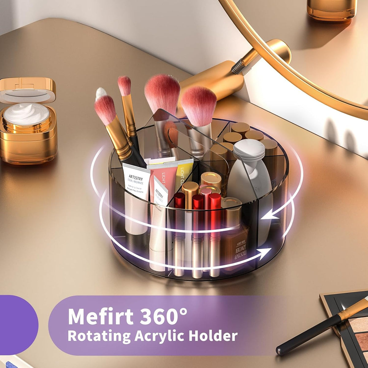 Acrylic Pen Holder, 360 Degree Rotating Pen Organizer, Rotating Desk Acrylic Office Organizer with 6 Compartments, Marker Organizer for Kid, Crayon Caddy School Art Supply Storage Organizer