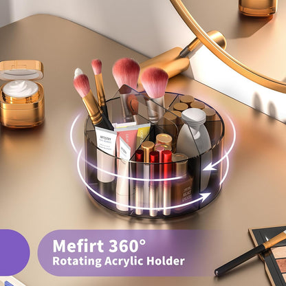 Acrylic Pen Holder, 360 Degree Rotating Pen Organizer, Rotating Desk Acrylic Office Organizer with 6 Compartments, Marker Organizer for Kid, Crayon Caddy School Art Supply Storage Organizer