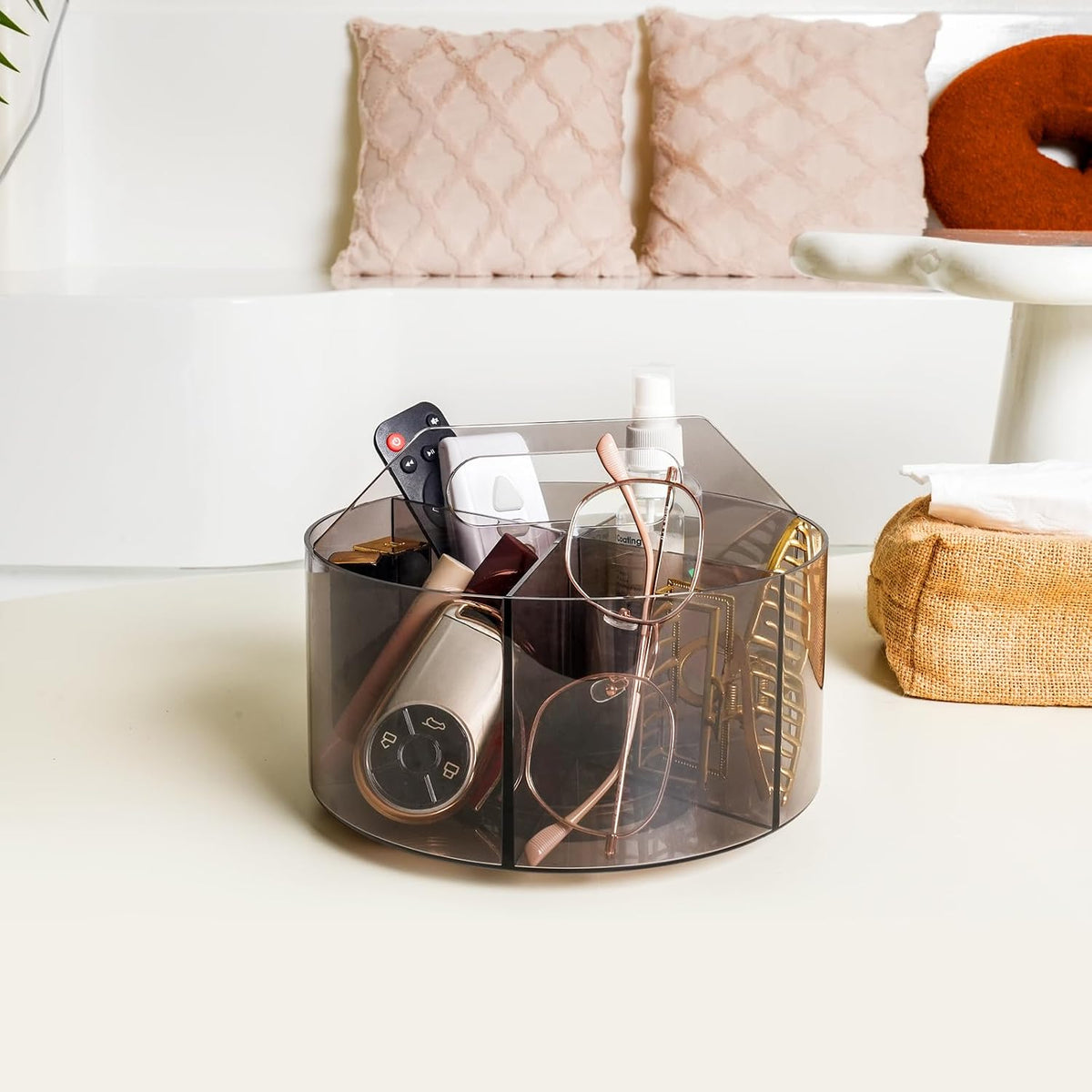 Acrylic Pen Holder, 360 Degree Rotating Pen Organizer, Rotating Desk Acrylic Office Organizer with 6 Compartments, Marker Organizer for Kid, Crayon Caddy School Art Supply Storage Organizer
