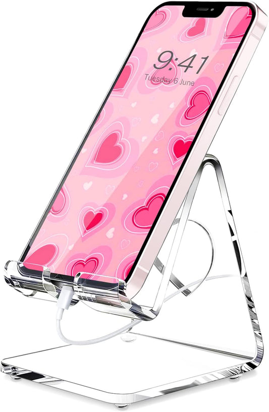 Acrylic Cell Phone Stand, Portable Phone Holder, Clear Phone Stand for Desk, Compatible with Phone16 15 14 13 Pro Max Mini 12 11 SE, Switch, Android Smartphone, Pad, Tablet, Desk Accessories