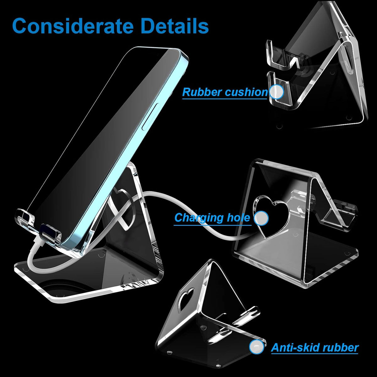 Acrylic Cell Phone Stand, Portable Phone Holder, Clear Phone Stand for Desk, Compatible with Phone16 15 14 13 Pro Max Mini 12 11 SE, Switch, Android Smartphone, Pad, Tablet, Desk Accessories