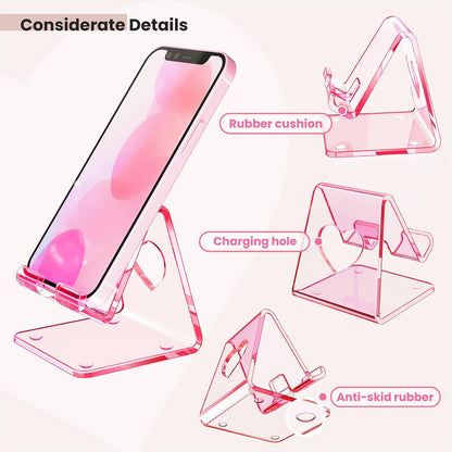 Acrylic Cell Phone Stand, Portable Phone Holder, Clear Phone Stand for Desk, Compatible with Phone16 15 14 13 Pro Max Mini 12 11 SE, Switch, Android Smartphone, Pad, Tablet, Desk Accessories