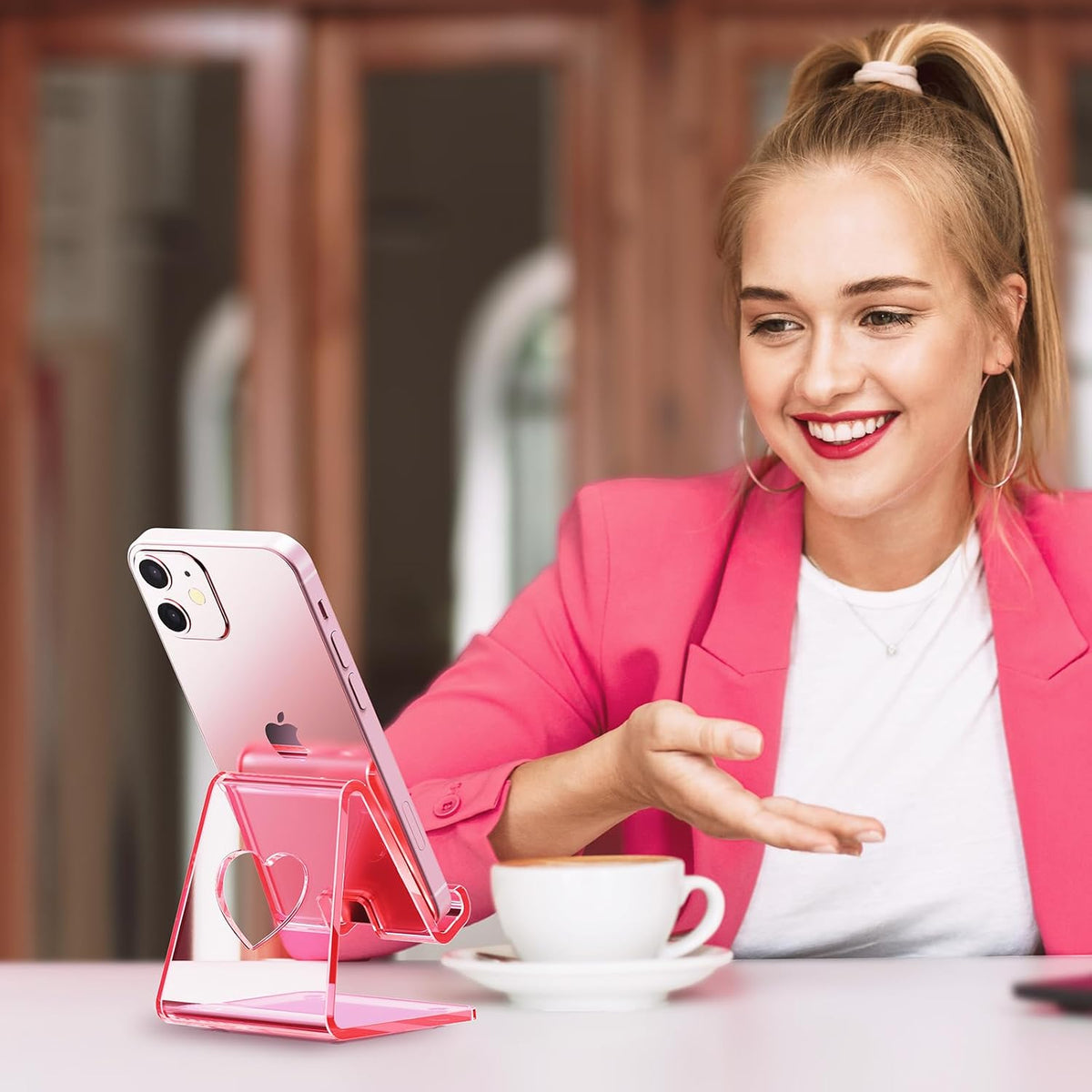 Acrylic Cell Phone Stand, Portable Phone Holder, Clear Phone Stand for Desk, Compatible with Phone16 15 14 13 Pro Max Mini 12 11 SE, Switch, Android Smartphone, Pad, Tablet, Desk Accessories