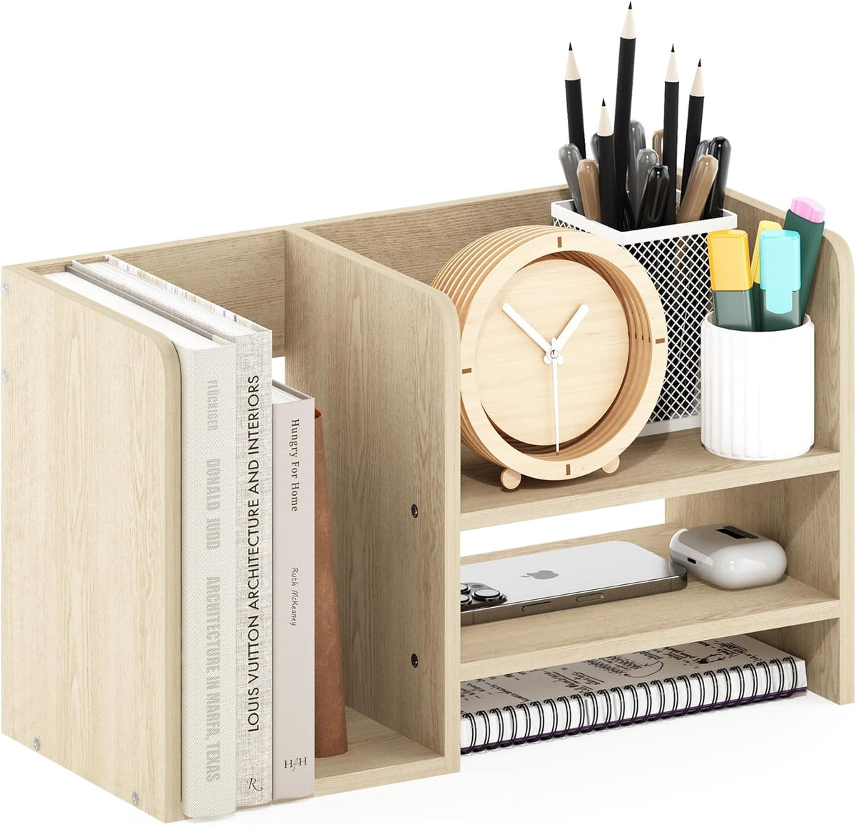 Furinno HERMITE Desk File Folder Organizers, 3-Shelf Desktop Office Organization Racks, Desk Top Display Book Shelf, for Paper, Office Supplies, Magazine, White