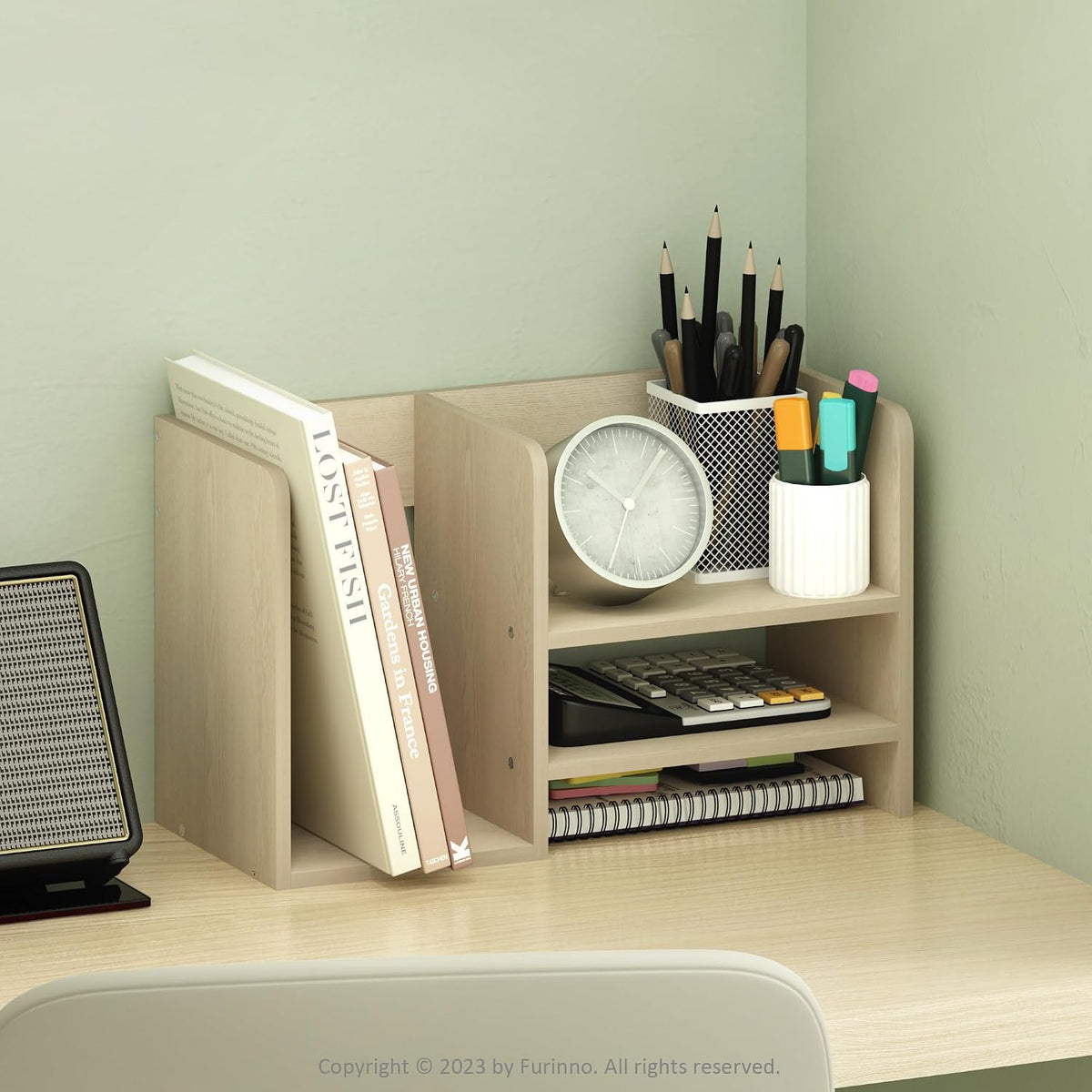 Furinno HERMITE Desk File Folder Organizers, 3-Shelf Desktop Office Organization Racks, Desk Top Display Book Shelf, for Paper, Office Supplies, Magazine, White
