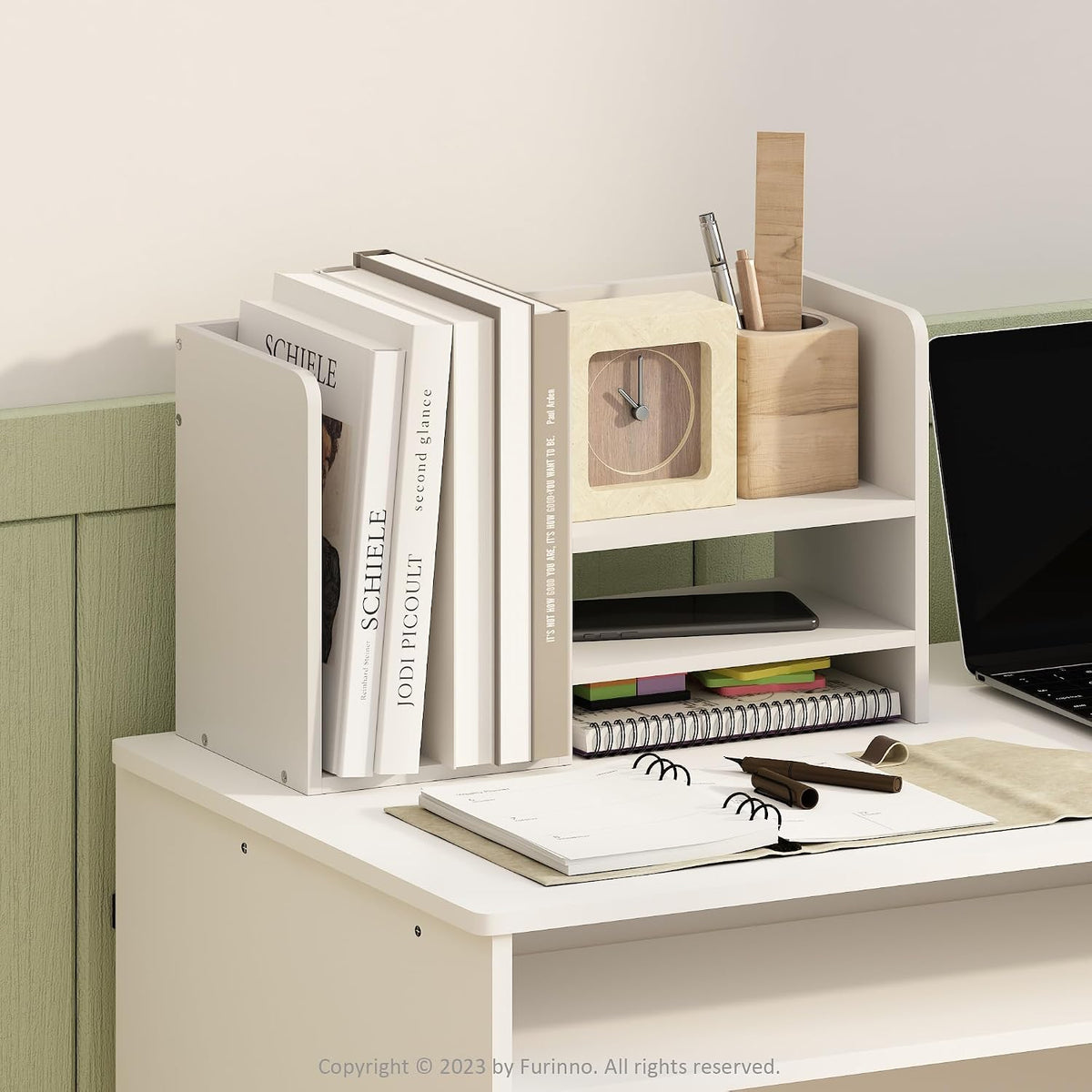 Furinno HERMITE Desk File Folder Organizers, 3-Shelf Desktop Office Organization Racks, Desk Top Display Book Shelf, for Paper, Office Supplies, Magazine, White