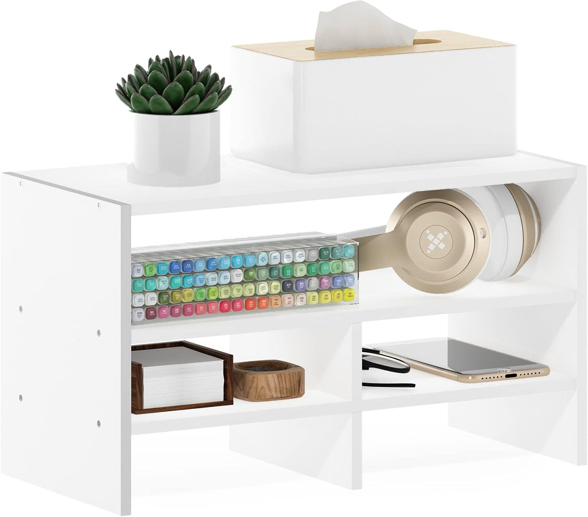 Furinno HERMITE Desk File Folder Organizers, 3-Shelf Desktop Office Organization Racks, Desk Top Display Book Shelf, for Paper, Office Supplies, Magazine, White