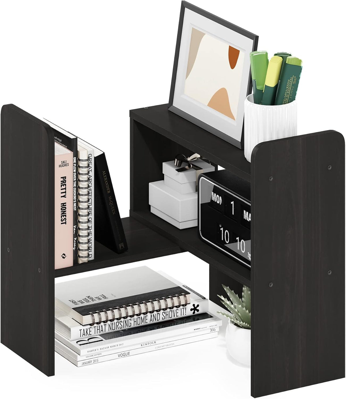 Furinno HERMITE Desk File Folder Organizers, 3-Shelf Desktop Office Organization Racks, Desk Top Display Book Shelf, for Paper, Office Supplies, Magazine, White