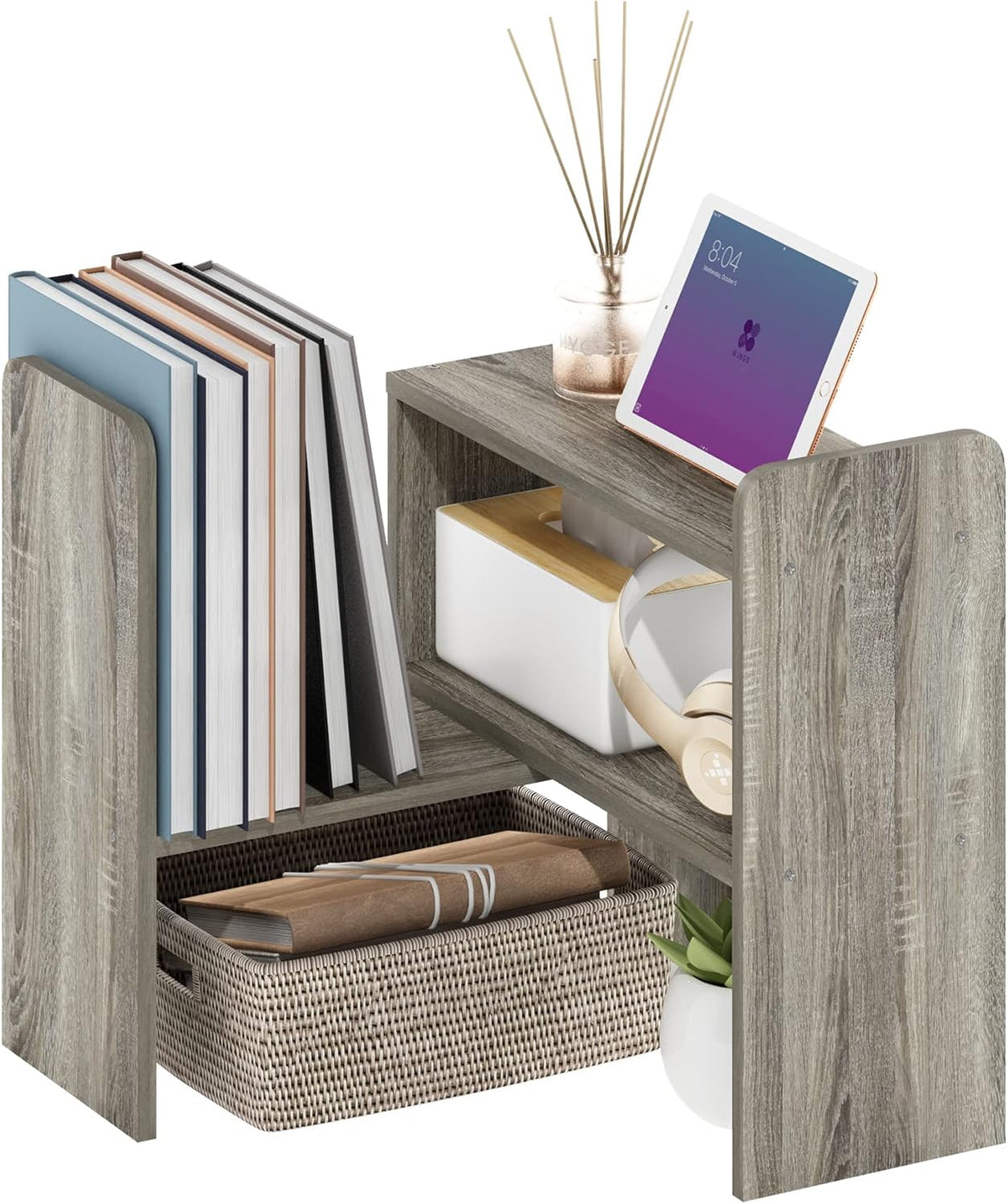 Furinno HERMITE Desk File Folder Organizers, 3-Shelf Desktop Office Organization Racks, Desk Top Display Book Shelf, for Paper, Office Supplies, Magazine, White