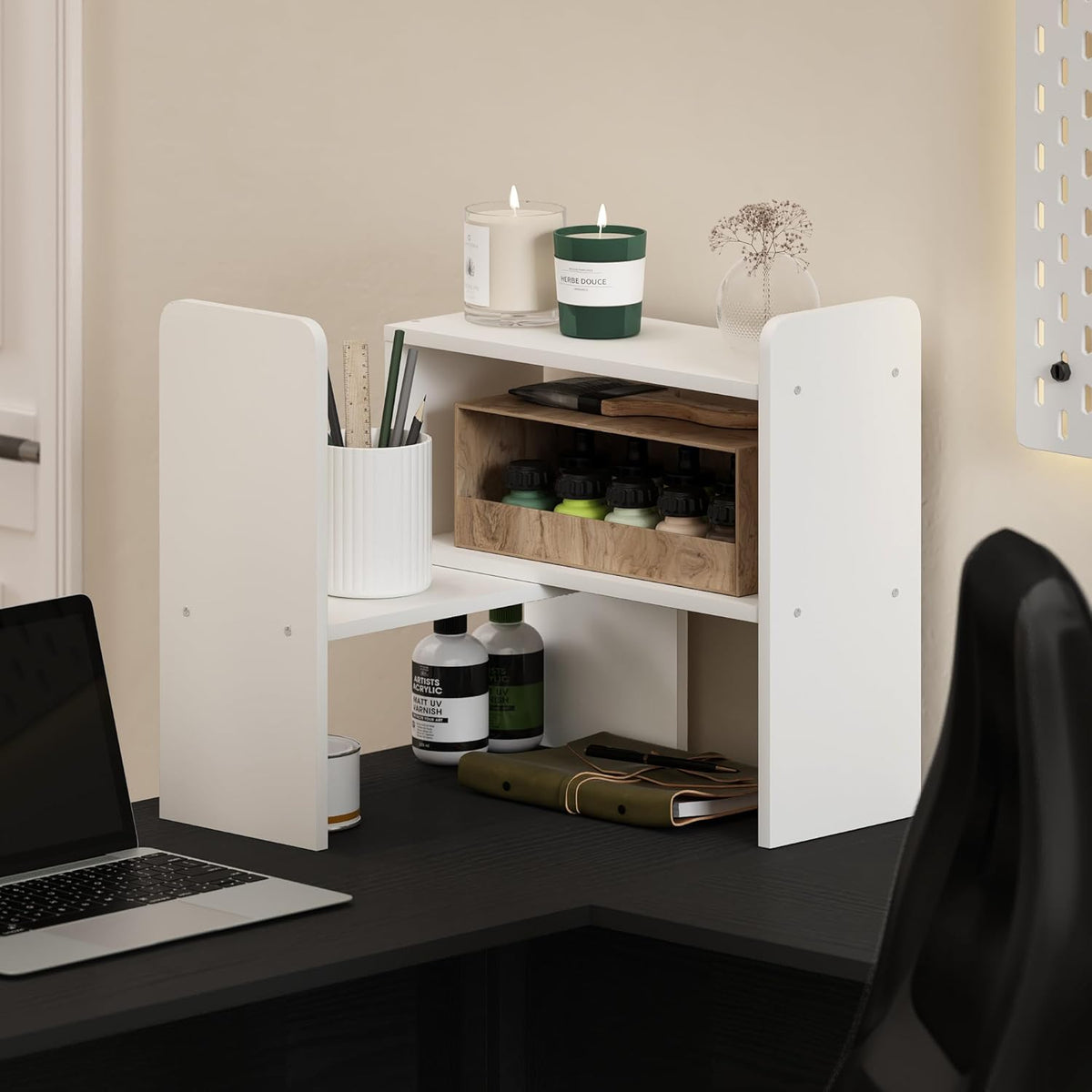 Furinno HERMITE Desk File Folder Organizers, 3-Shelf Desktop Office Organization Racks, Desk Top Display Book Shelf, for Paper, Office Supplies, Magazine, White