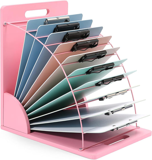 Clipboard Holder - 12 Layer Clipboard Storage Rack, Wooden Clipboards Organizer with Sturdy Metal Shelf for Classroom Office Desk Accessories Essentials Supplies Workshop Teacher Must Haves