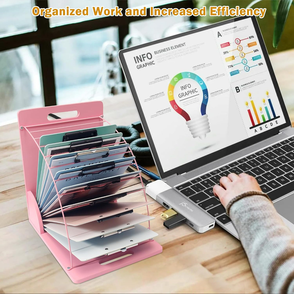 Clipboard Holder - 12 Layer Clipboard Storage Rack, Wooden Clipboards Organizer with Sturdy Metal Shelf for Classroom Office Desk Accessories Essentials Supplies Workshop Teacher Must Haves