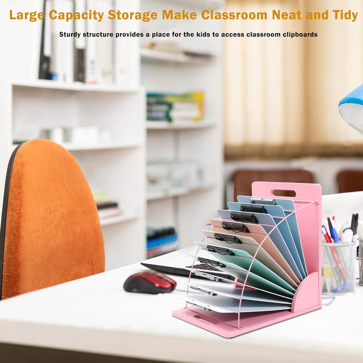 Clipboard Holder - 12 Layer Clipboard Storage Rack, Wooden Clipboards Organizer with Sturdy Metal Shelf for Classroom Office Desk Accessories Essentials Supplies Workshop Teacher Must Haves