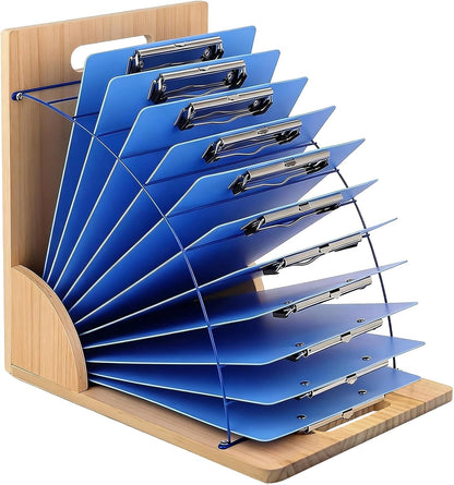 Clipboard Holder - 12 Layer Clipboard Storage Rack, Wooden Clipboards Organizer with Sturdy Metal Shelf for Classroom Office Desk Accessories Essentials Supplies Workshop Teacher Must Haves