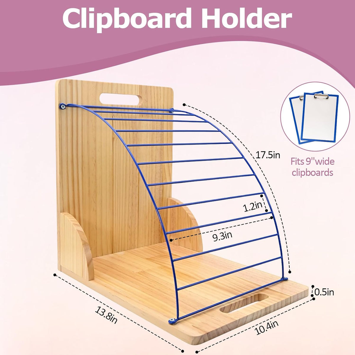 Clipboard Holder - 12 Layer Clipboard Storage Rack, Wooden Clipboards Organizer with Sturdy Metal Shelf for Classroom Office Desk Accessories Essentials Supplies Workshop Teacher Must Haves