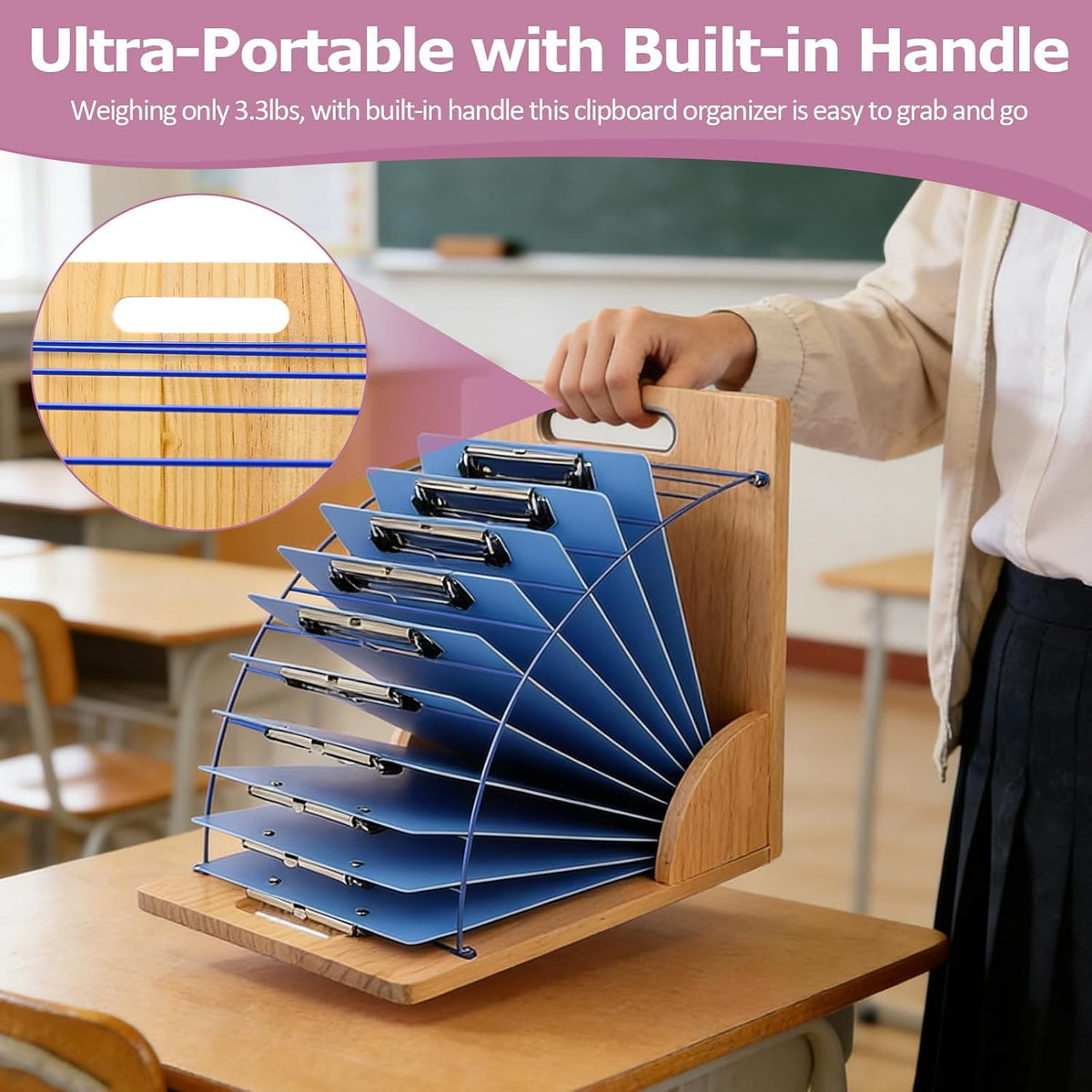 Clipboard Holder - 12 Layer Clipboard Storage Rack, Wooden Clipboards Organizer with Sturdy Metal Shelf for Classroom Office Desk Accessories Essentials Supplies Workshop Teacher Must Haves