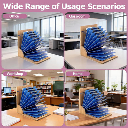 Clipboard Holder - 12 Layer Clipboard Storage Rack, Wooden Clipboards Organizer with Sturdy Metal Shelf for Classroom Office Desk Accessories Essentials Supplies Workshop Teacher Must Haves