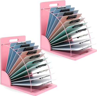 Clipboard Holder - 12 Layer Clipboard Storage Rack, Wooden Clipboards Organizer with Sturdy Metal Shelf for Classroom Office Desk Accessories Essentials Supplies Workshop Teacher Must Haves