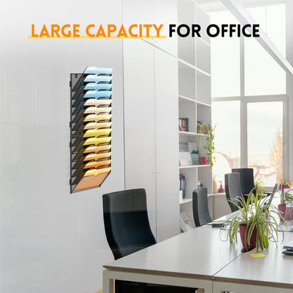 5 Tier Wall File Organizer, Hanging Wall Mounted Mail Organizer with Label Slots, Metal Mesh File Holder Magazine Rack for Office, Home, School or Classroom, Black