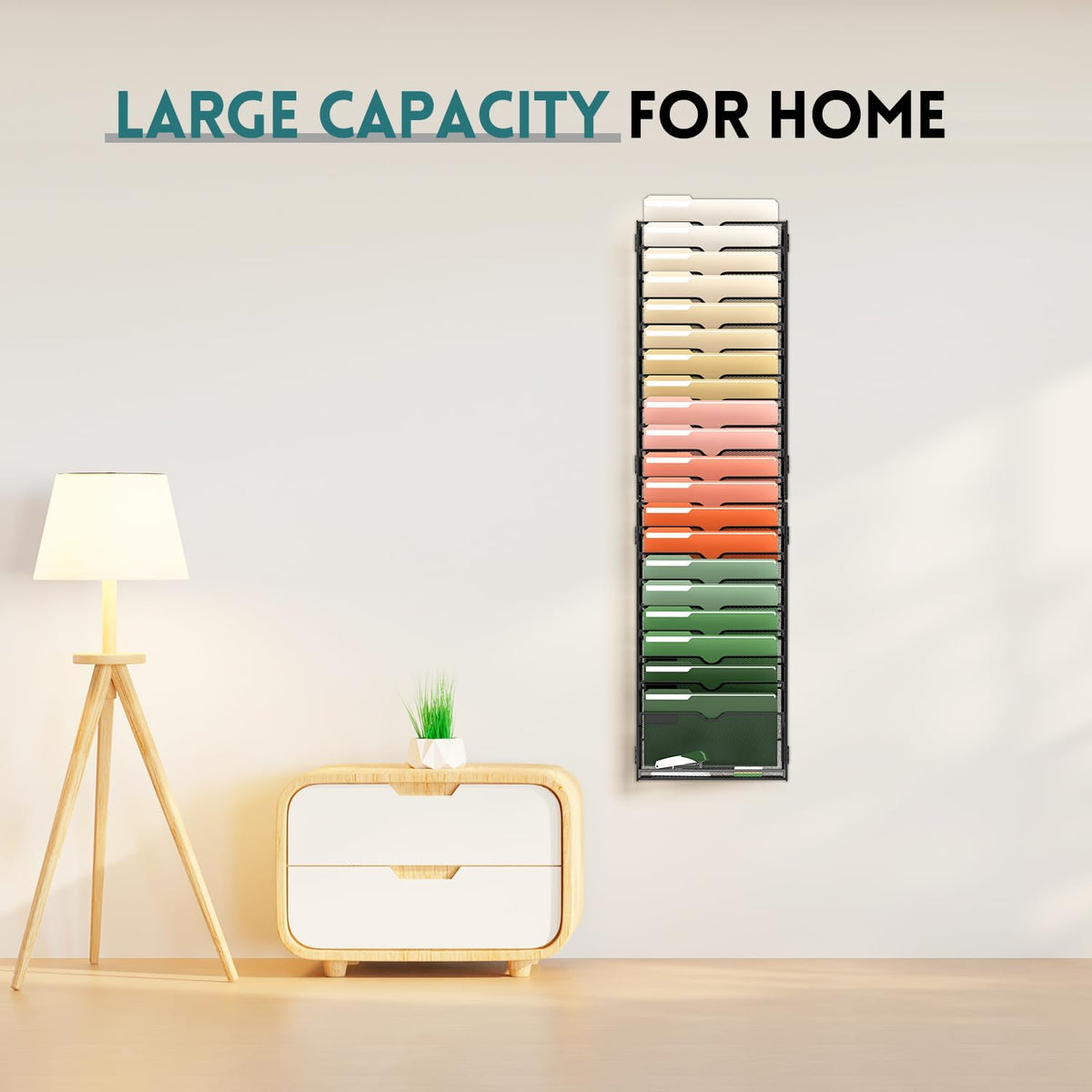 5 Tier Wall File Organizer, Hanging Wall Mounted Mail Organizer with Label Slots, Metal Mesh File Holder Magazine Rack for Office, Home, School or Classroom, Black