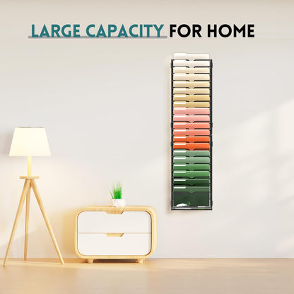 5 Tier Wall File Organizer, Hanging Wall Mounted Mail Organizer with Label Slots, Metal Mesh File Holder Magazine Rack for Office, Home, School or Classroom, Black