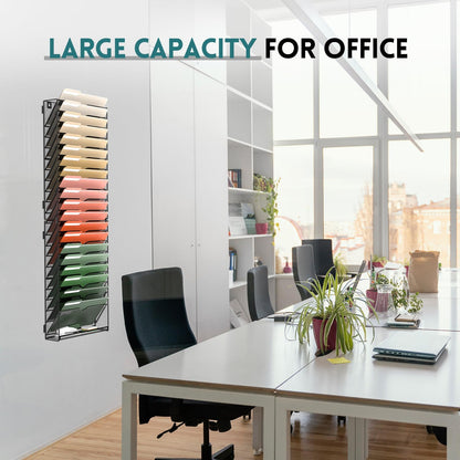 5 Tier Wall File Organizer, Hanging Wall Mounted Mail Organizer with Label Slots, Metal Mesh File Holder Magazine Rack for Office, Home, School or Classroom, Black