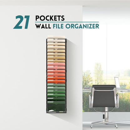 5 Tier Wall File Organizer, Hanging Wall Mounted Mail Organizer with Label Slots, Metal Mesh File Holder Magazine Rack for Office, Home, School or Classroom, Black