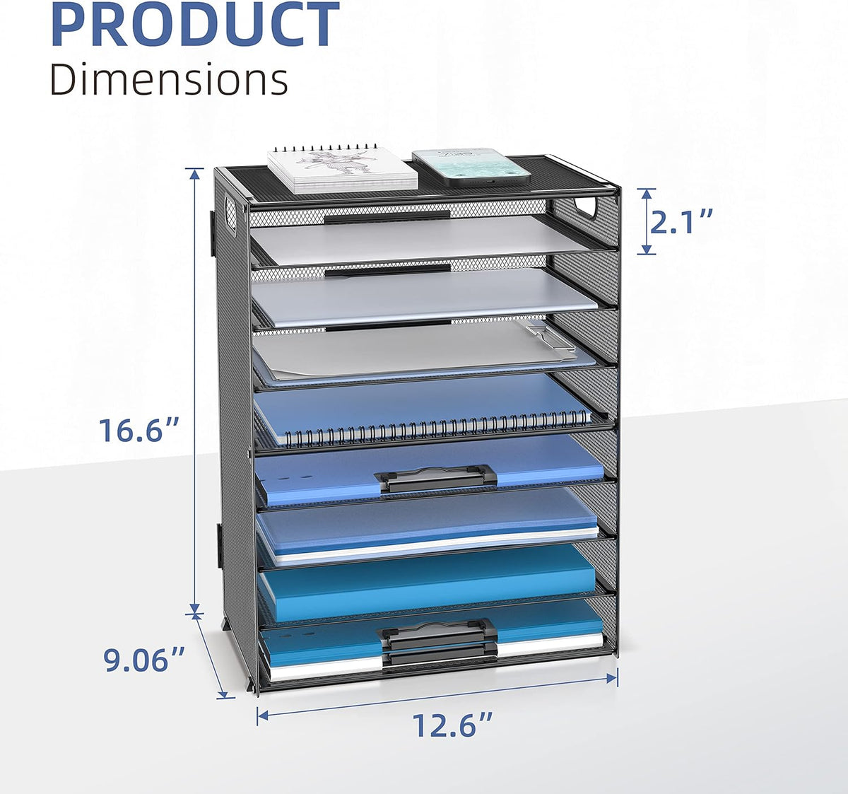 9-Tier Paper Organizer for Desk, Metal Mesh Letter Tray with Handles, Black