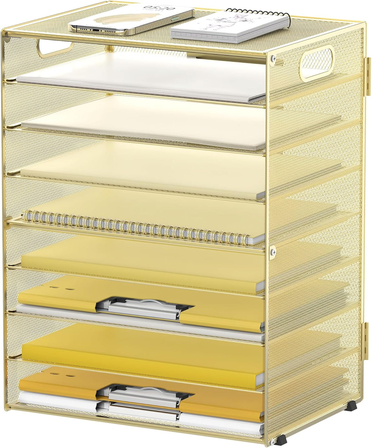 9-Tier Paper Organizer for Desk, Metal Mesh Letter Tray with Handles, Black