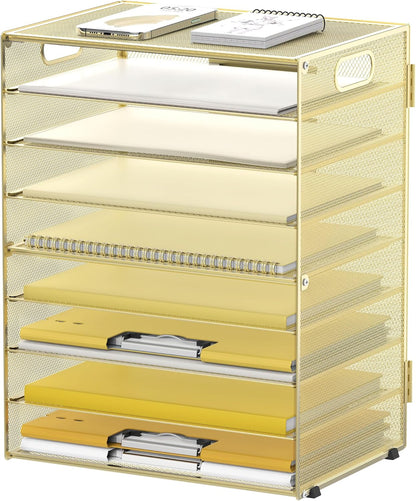 9-Tier Paper Organizer for Desk, Metal Mesh Letter Tray with Handles, Black