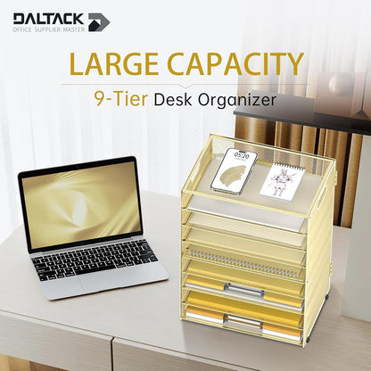 9-Tier Paper Organizer for Desk, Metal Mesh Letter Tray with Handles, Black