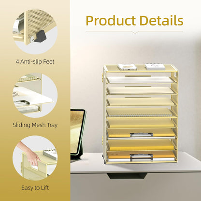 9-Tier Paper Organizer for Desk, Metal Mesh Letter Tray with Handles, Black
