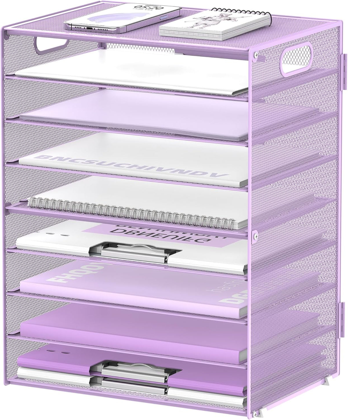 9-Tier Paper Organizer for Desk, Metal Mesh Letter Tray with Handles, Black