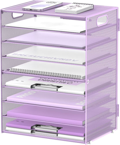 9-Tier Paper Organizer for Desk, Metal Mesh Letter Tray with Handles, Black