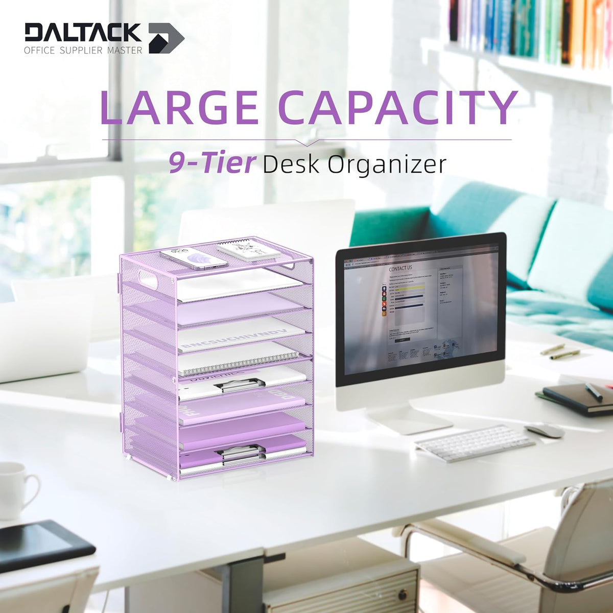 9-Tier Paper Organizer for Desk, Metal Mesh Letter Tray with Handles, Black