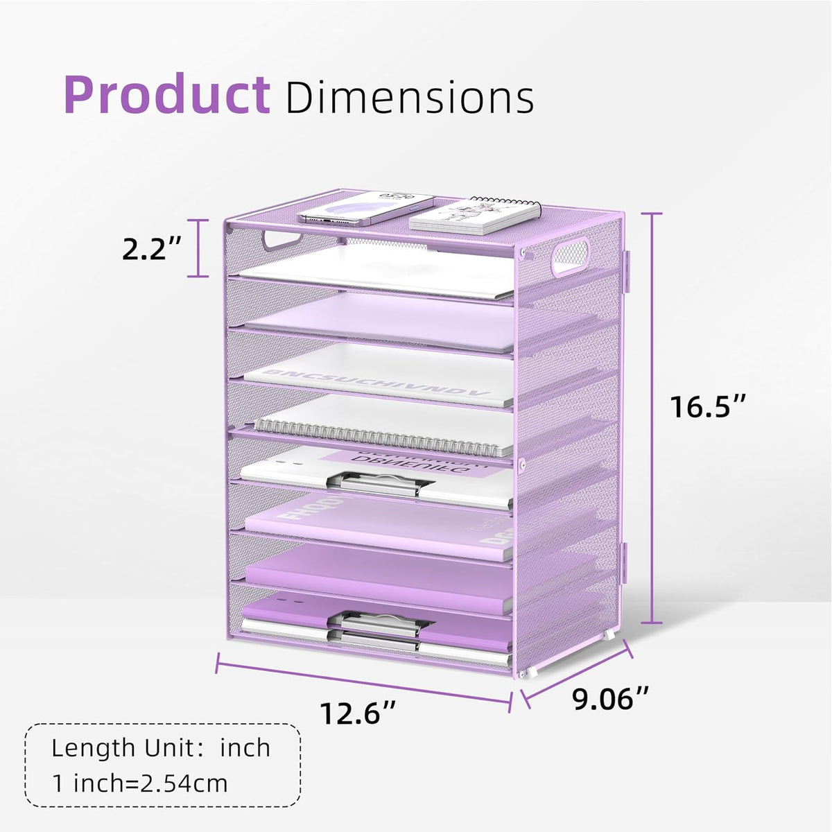 9-Tier Paper Organizer for Desk, Metal Mesh Letter Tray with Handles, Black