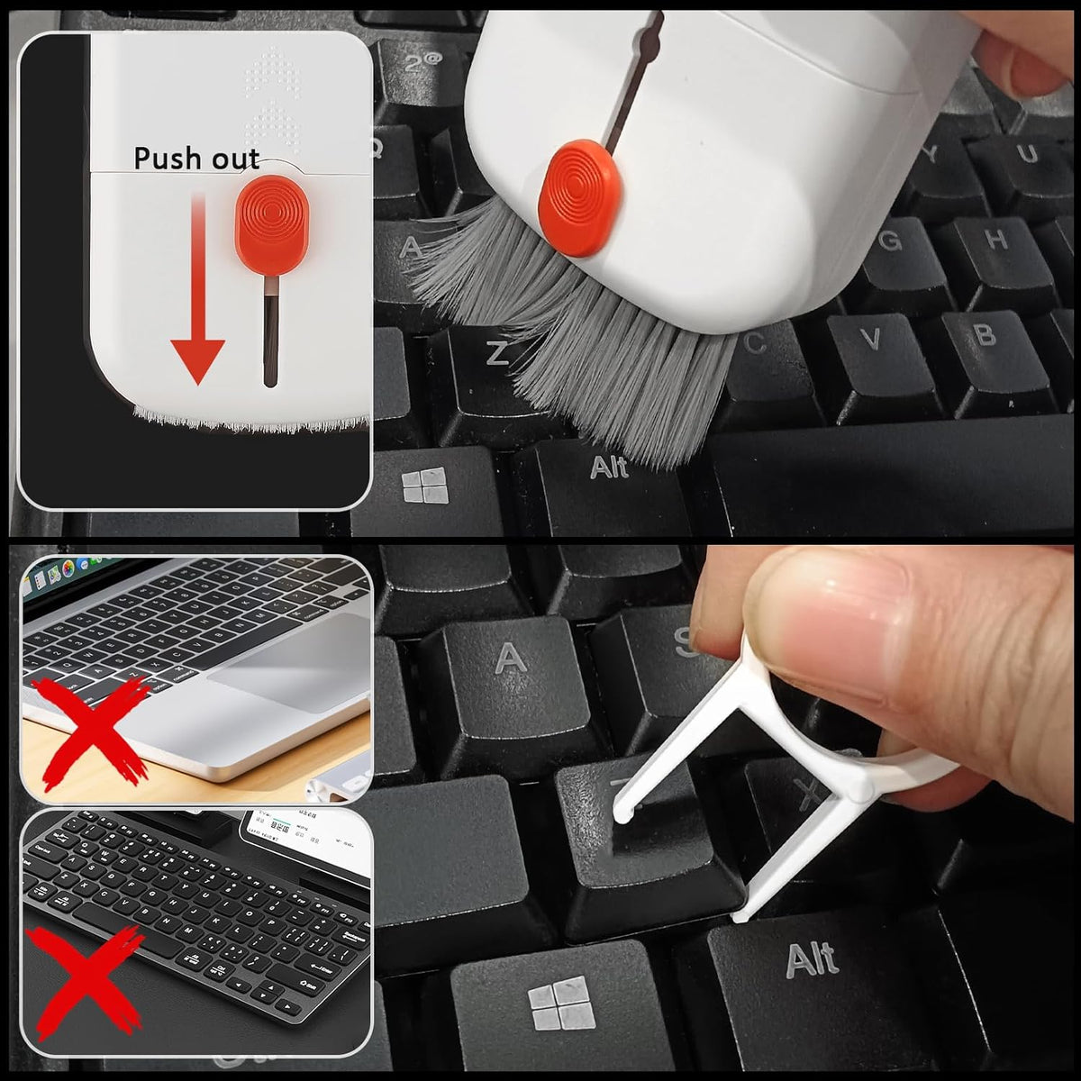 6-in-1 Keyboard Cleaning Kit, White Keyboard Brush & Microfiber Pad, Multi-Tool for Electronics, Office & Gaming Setups