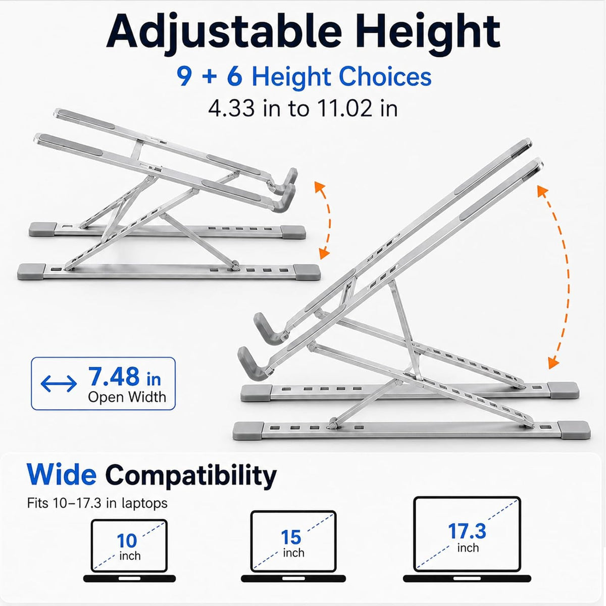 Adjustable Foldable Portable Laptop Stand for Desk Silver