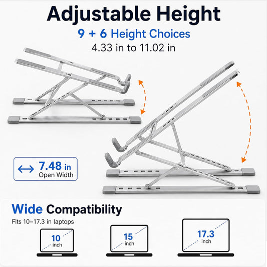 Adjustable Foldable Portable Laptop Stand for Desk Silver