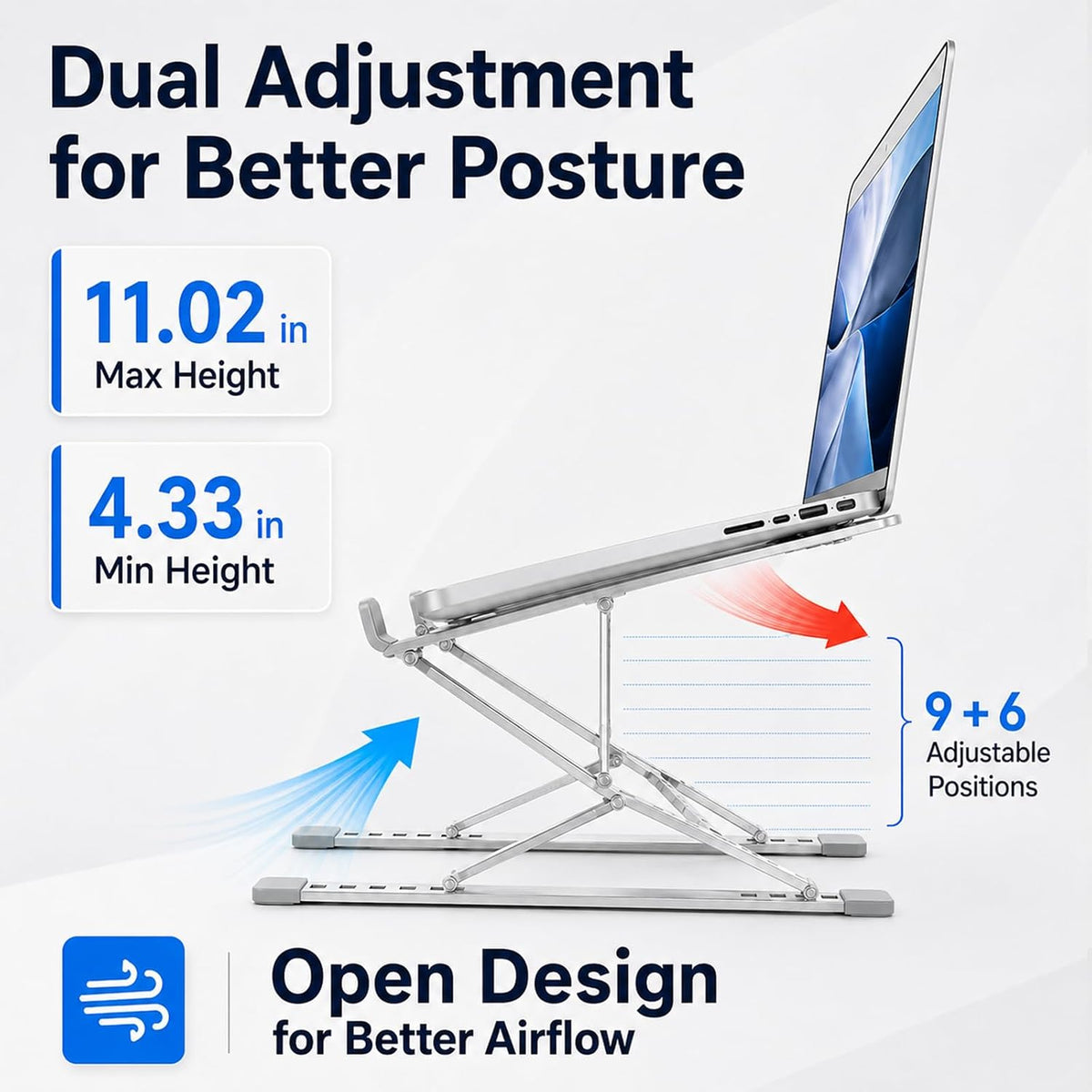 Adjustable Foldable Portable Laptop Stand for Desk Silver