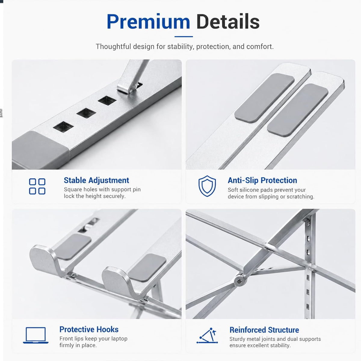Adjustable Foldable Portable Laptop Stand for Desk Silver