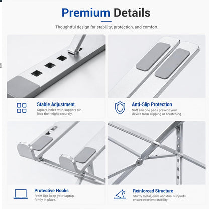 Adjustable Foldable Portable Laptop Stand for Desk Silver