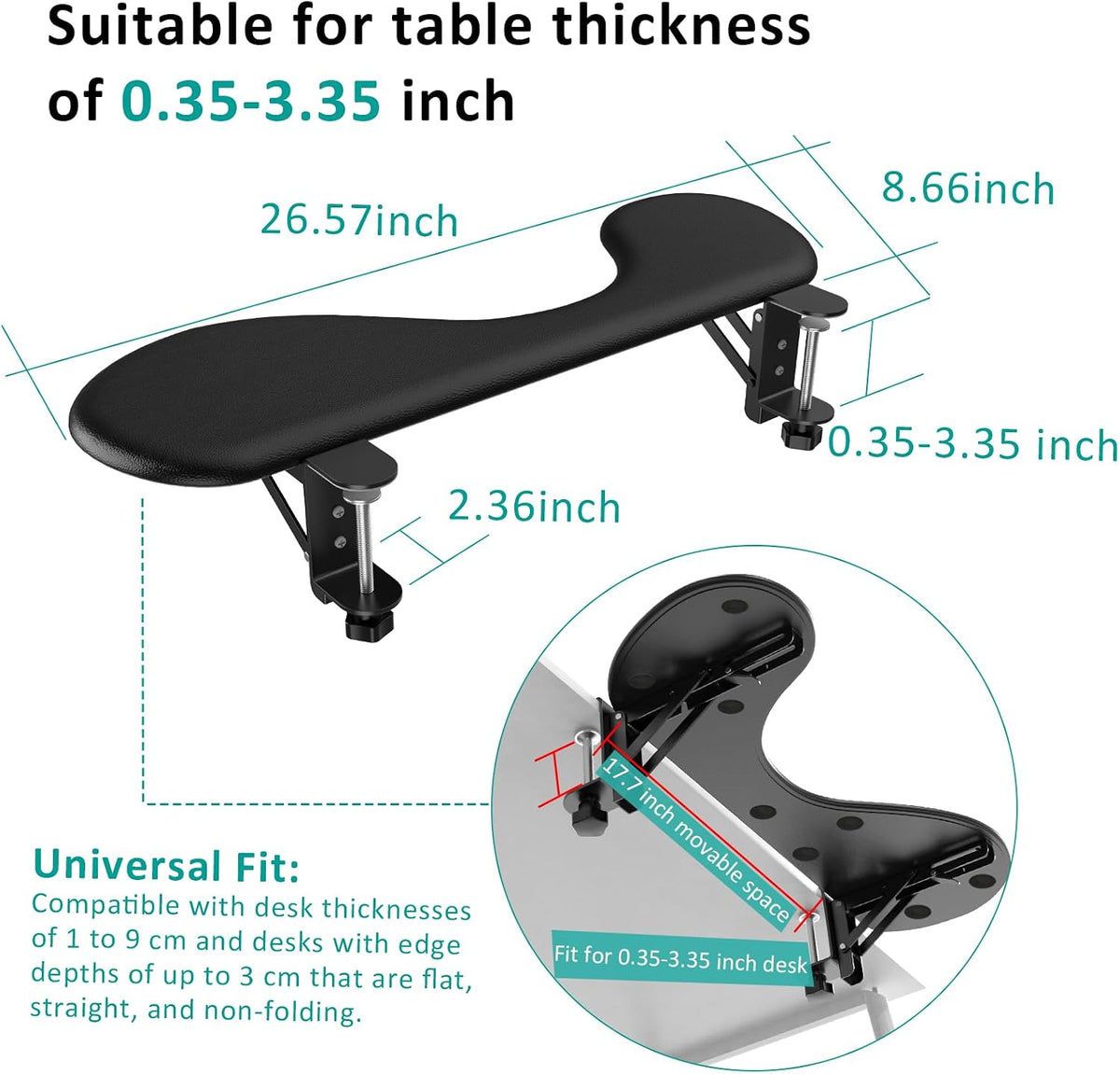 eulps Foldable Desk Extender Arm Rest for Desk, Ergonomic Forearm Support Tray with Soft PU Leather Pad, Clamp-On Desk Armrest for Wrist, Elbow & Shoulder Relief, Home Office Computer Typing Support