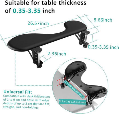 eulps Foldable Desk Extender Arm Rest for Desk, Ergonomic Forearm Support Tray with Soft PU Leather Pad, Clamp-On Desk Armrest for Wrist, Elbow & Shoulder Relief, Home Office Computer Typing Support