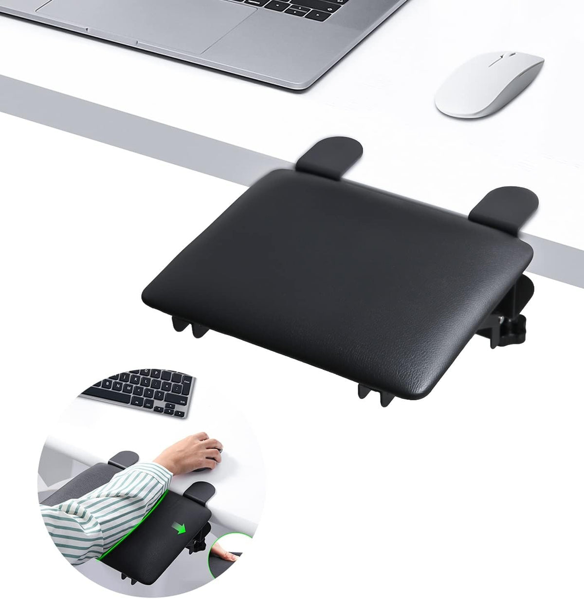 eulps Foldable Desk Extender Arm Rest for Desk, Ergonomic Forearm Support Tray with Soft PU Leather Pad, Clamp-On Desk Armrest for Wrist, Elbow & Shoulder Relief, Home Office Computer Typing Support